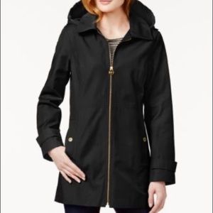 Black Michael Kors Hooded Raincoat w/Gold Details
